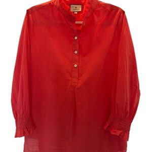 Tuckernuck Red Puff Sleeve Blouse with Mandarin Collar
